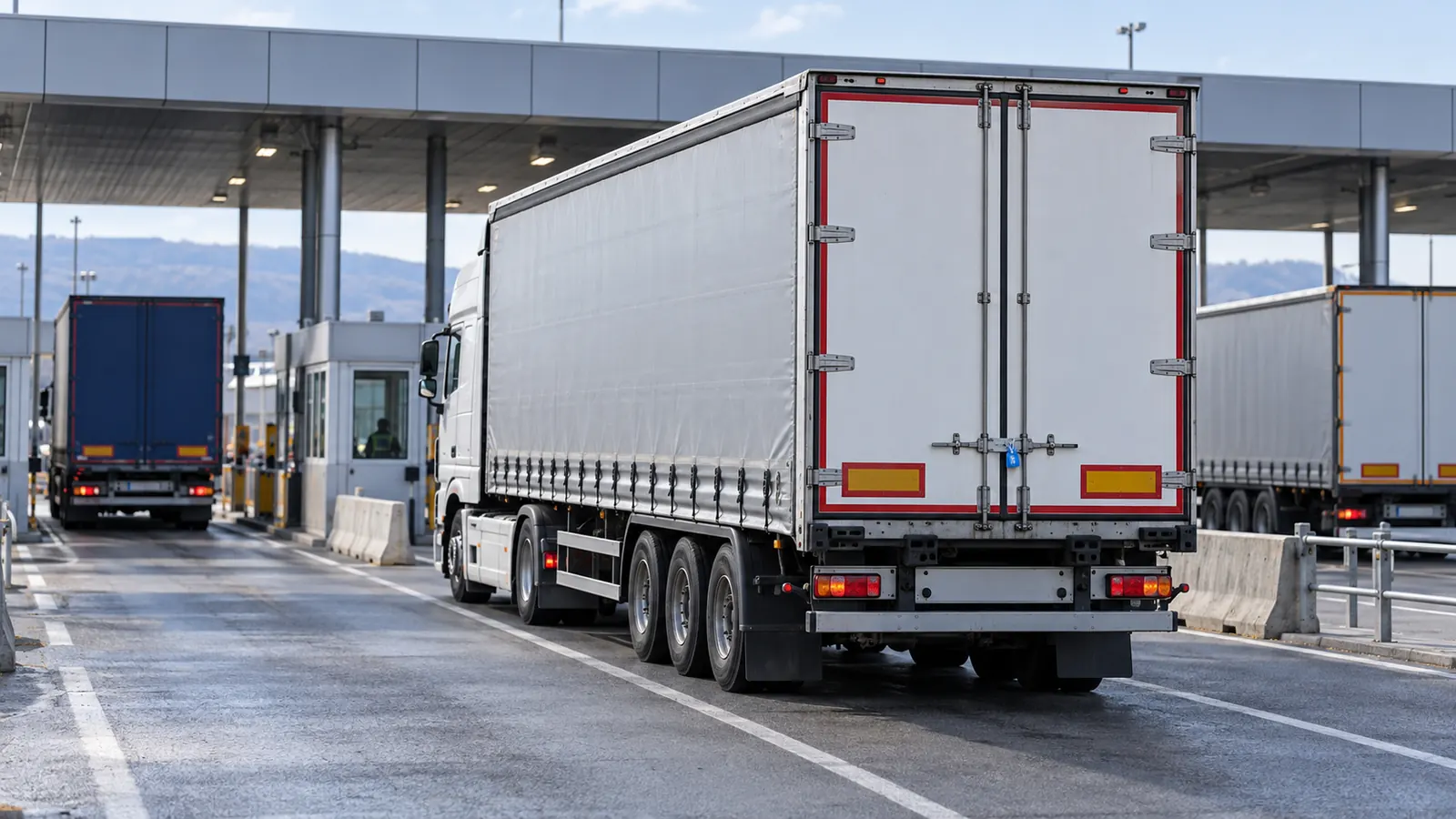 Truck waiting for border checks and cargo-seal review